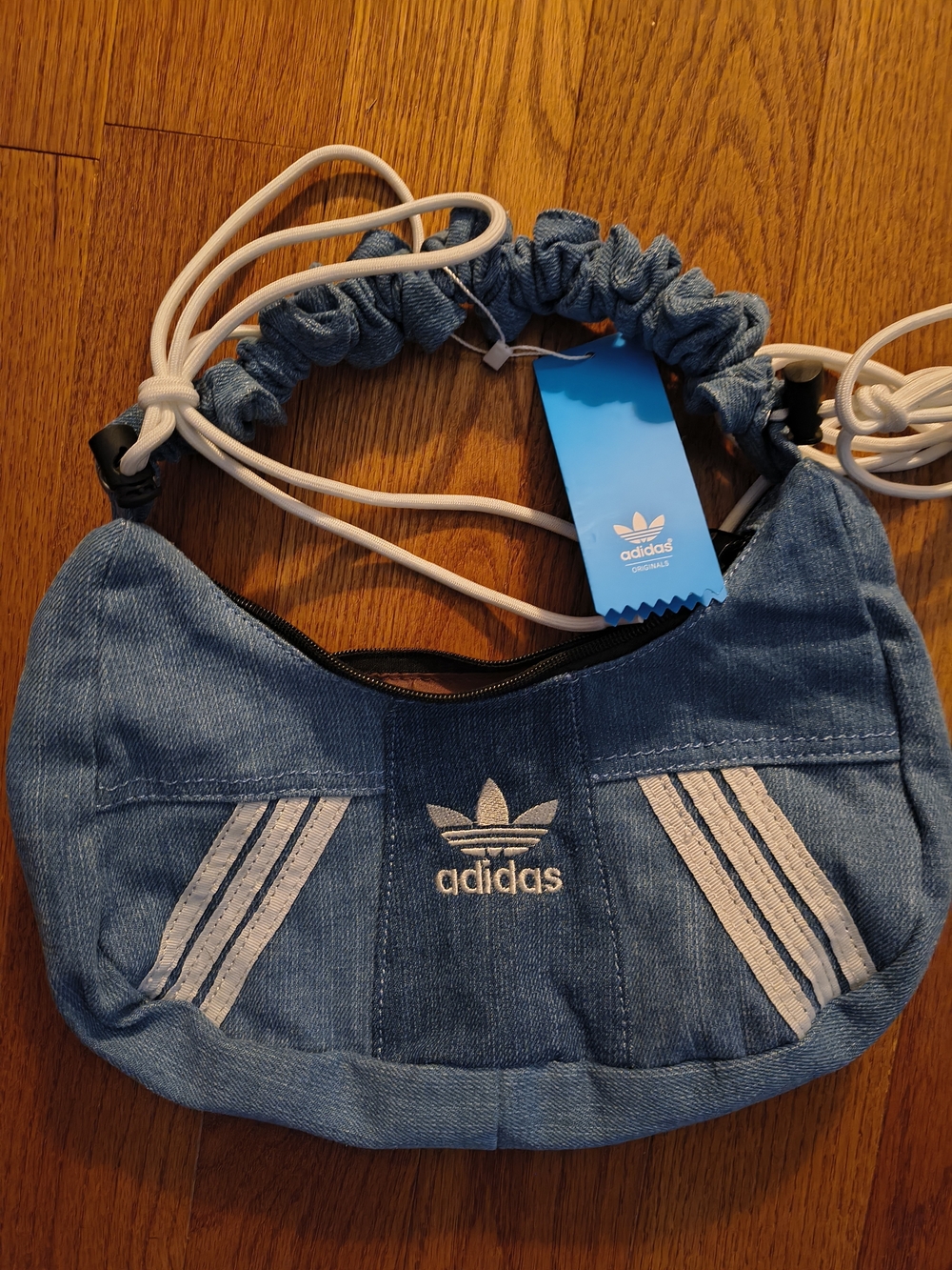 adidas Denim Mini Shoulder Bag with White Stripes